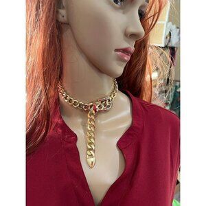 Chunky gold necklace, choker belt buckle Link big chain curb  statement necklace